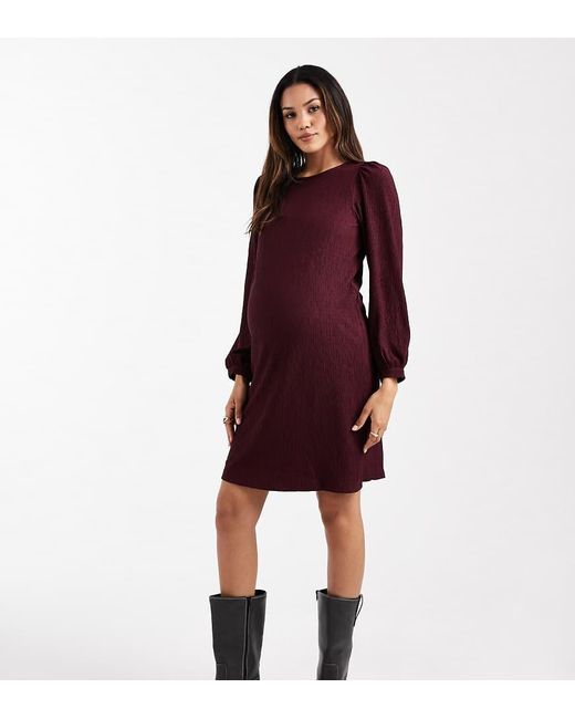 Vero Moda Red Vero Moda Materniy Plisse Blouson Sleeve Mini Dress