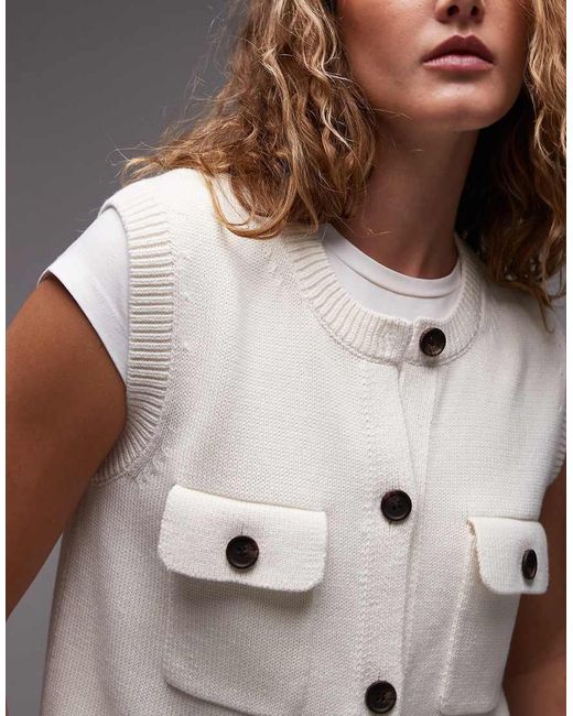 ARKET Gray Knitted Tank Vest With Button Front And Patch Pockets
