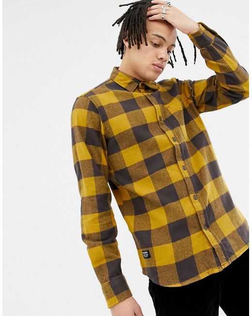 Pull&Bear Yellow Flannel Shirt In Mustard Check for men