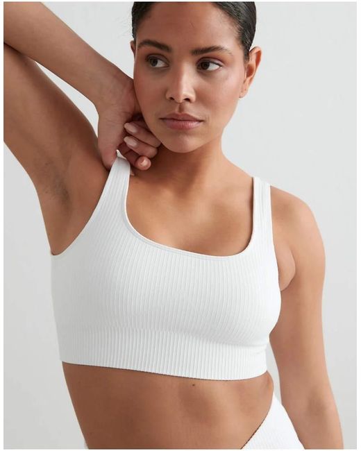 Aim'n White Ribbed Seamless Bra