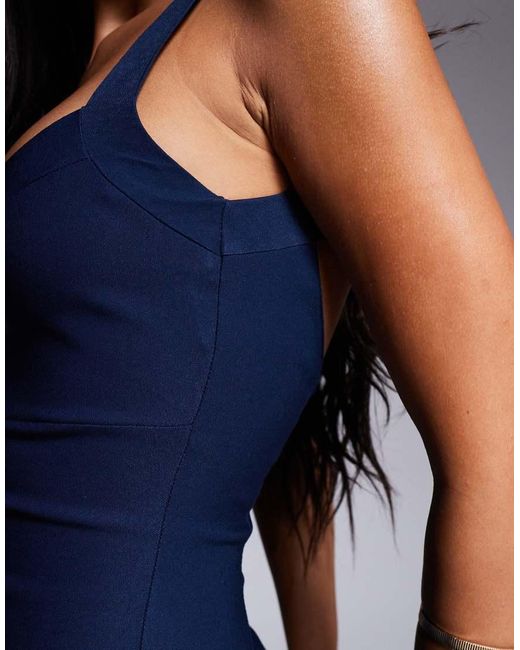Vesper Blue Bengaline Low Back Midi Dress