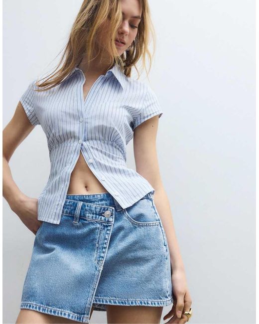 Stradivarius Blue Crossover Denim Skort
