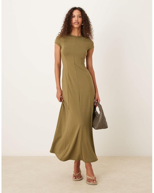 Robe longue à mancherons et coutures apparentes - kaki ASOS en coloris Natural