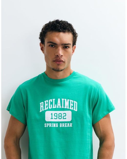 Reclaimed Vintage Green Collegiate Cropped Boxy T-Shirt for men