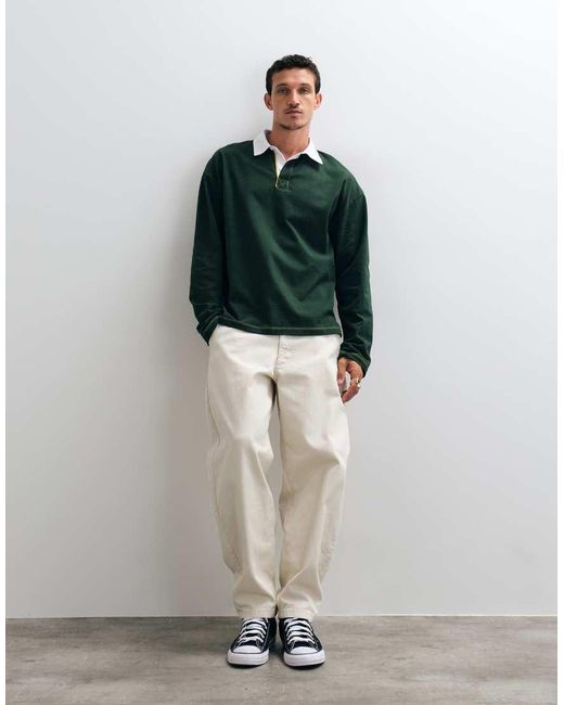 ASOS Green Heavyweight Boxy Oversized Long Sleeve Rugby Polo Shirt With Step Hem for men