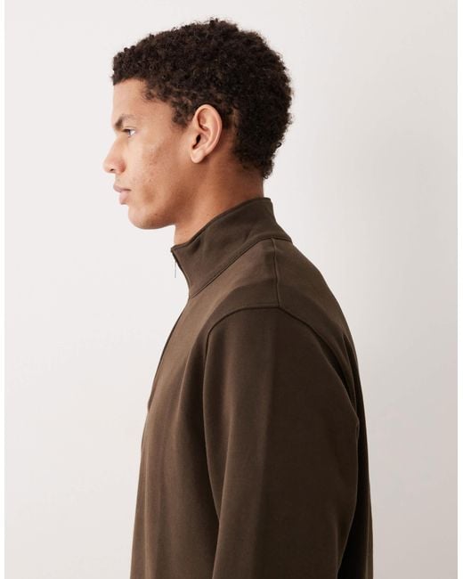 Mango Brown Quarter Zip Sweatshirt for men