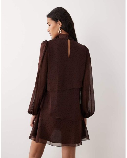 Mango Purple High Neck Frill Detail Mini Dress