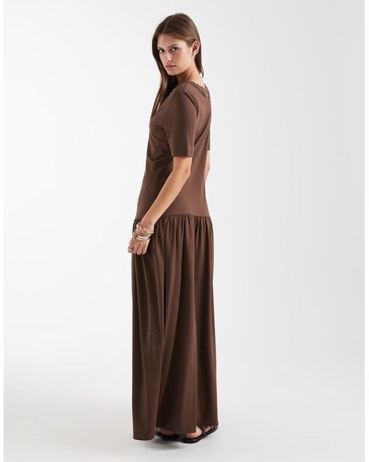& Other Stories Brown Dropped Waist Midi Dress With Scoop Neck