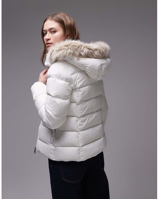 Tommy Hilfiger Blue Down Puffer Jacket With Fur Hood