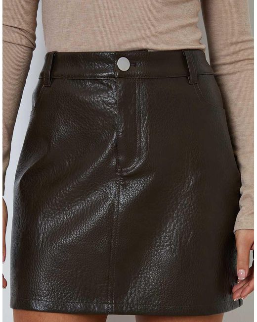Threadbare Brown Faux Leather Mini Skirt