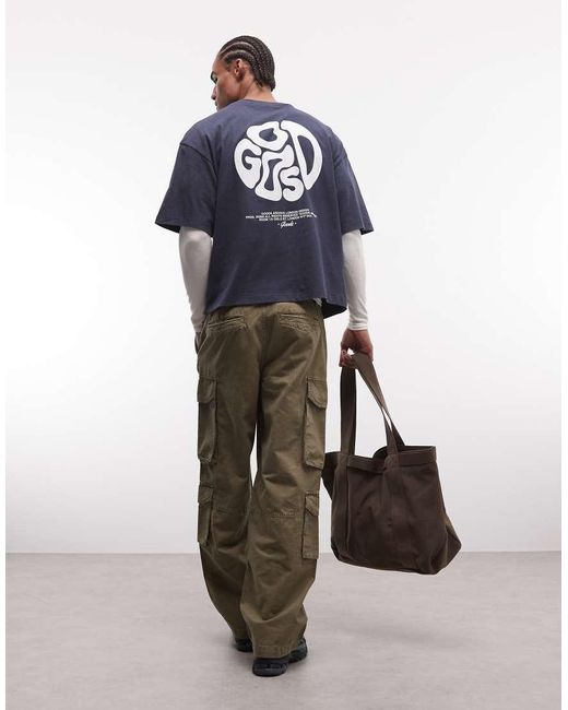 ASOS Blue Heavyweight Boxy Oversized T-Shirt With Back Graphic for men
