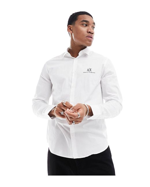 Camicia vestibilità classica bianca con logo piccolo di Armani Exchange in White da Uomo