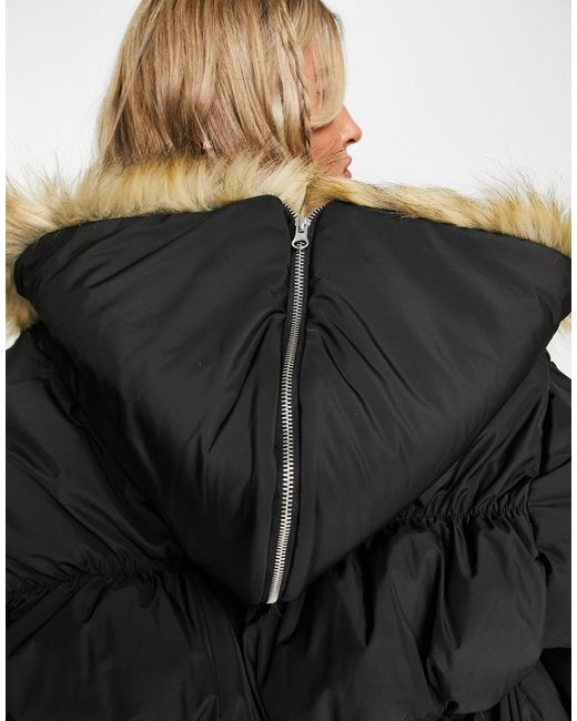 Collusion White Oversized Parka Jacket With Faux Fur Hood