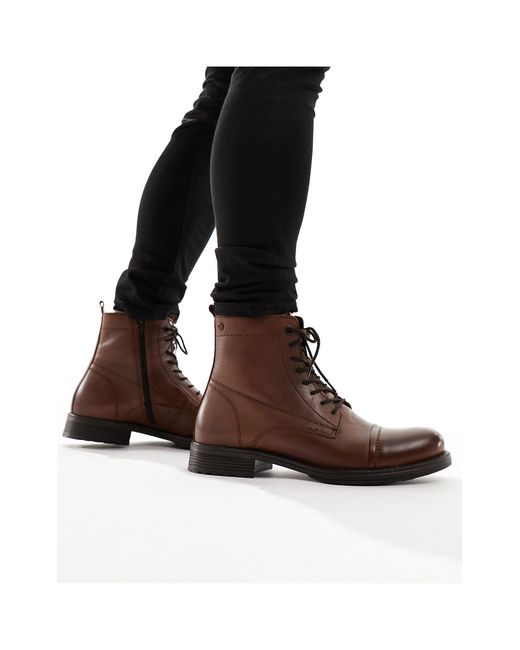Jack & Jones Brown Leather Lace Up Boot for men