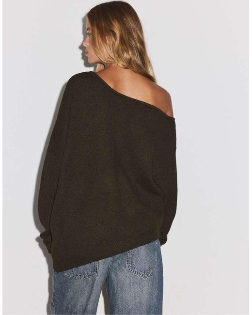 Stradivarius Green Asymmetric Knit Sweater
