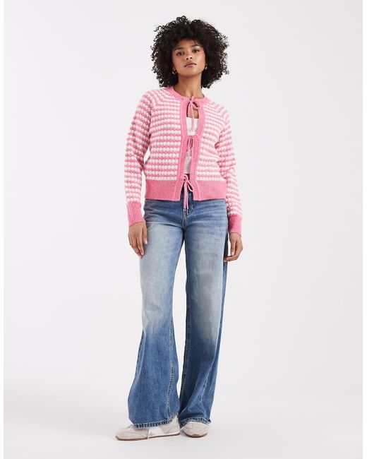 Threadbare Pink Tie Front Knitted Cardigan