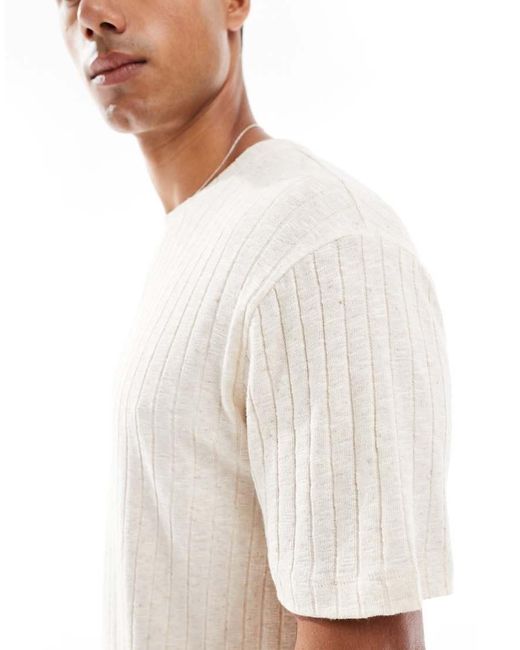 Camiseta Con Cuello Redondo De Tejido Efecto Lino De -Neutro ASOS de hombre de color White