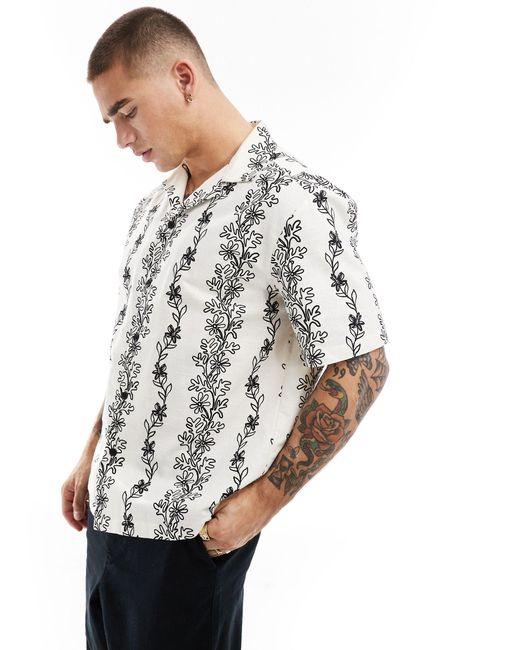 River Island Gray Short Sleeve Vine Print Shirt for men