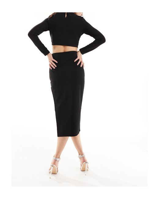 New Look Black Embellished Trim Midi Skirt With Split