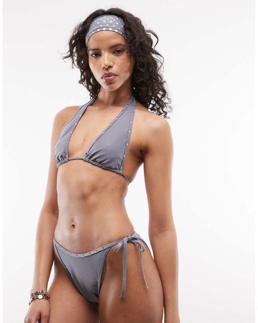 Collusion Gray Stud Trim Bikini Bottom