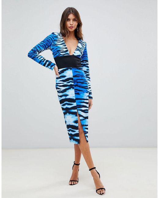 plunge front midi dress
