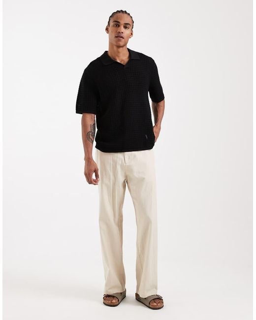 Jack & Jones Black Split Neck Knitted Polo for men