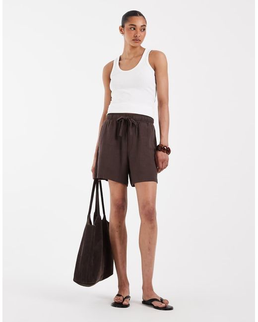Object White Loose Tie Waist Linen Touch Shorts
