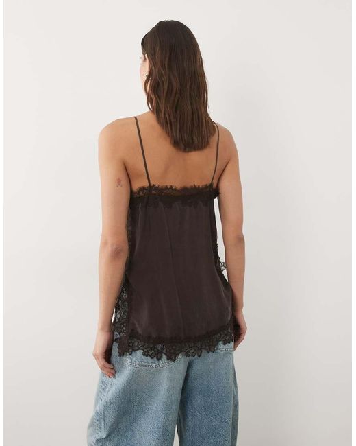 Mango Black Lace Trim Cami Top