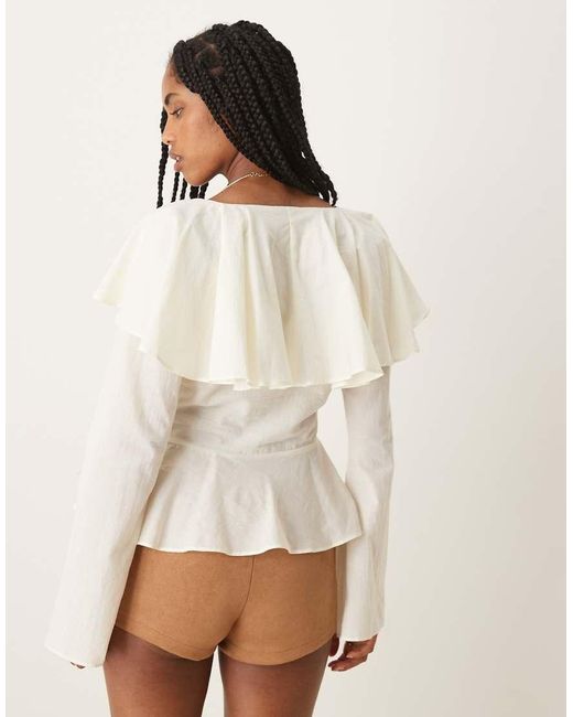 ASOS Natural Ruffle Neckline Prairie Blouse