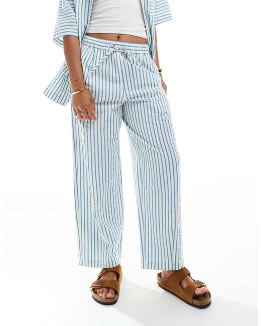 ASOS Blue Seersucker Pull On Barrel Leg Trousers Co-ord