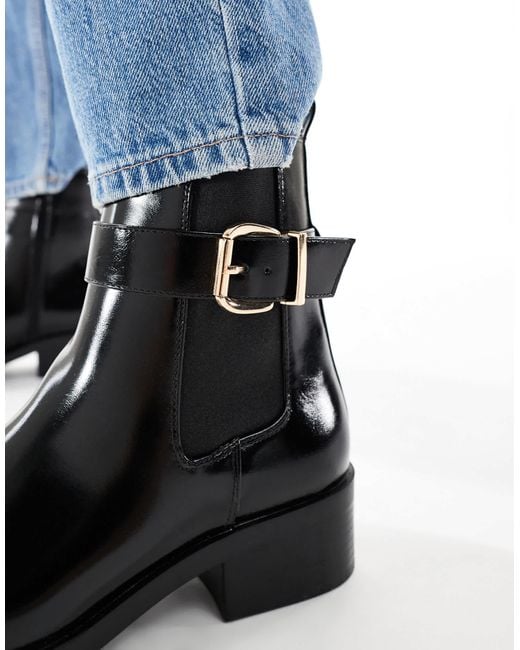 Schuh Blue Cadie Buckle Detail Heeled Chelsea Boots