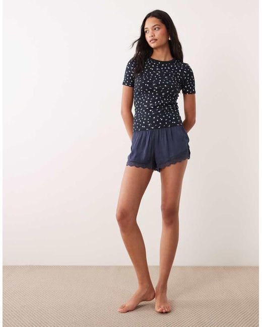 Jdy Blue Flower Print Ribbed T-shirt
