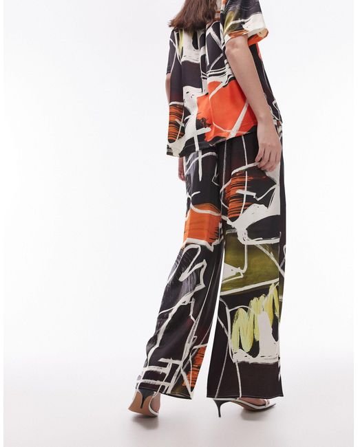 TOPSHOP White Co Ord Abstract Artsy Print Satin Trouser