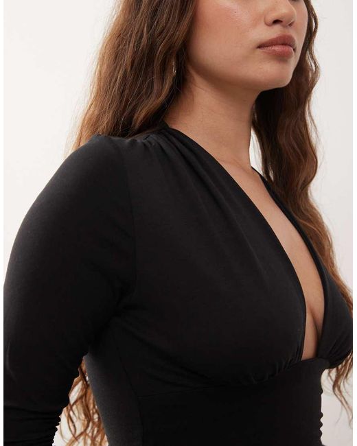 Weekday Black Plunge Long Sleeve Top