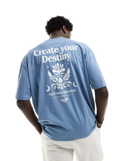 Camiseta azul extragrande con estampado en la espalda ASOS de hombre de color Blue