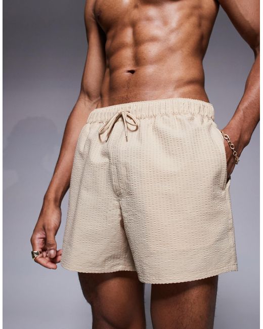 ASOS White Seersucker Swim Shorts for men