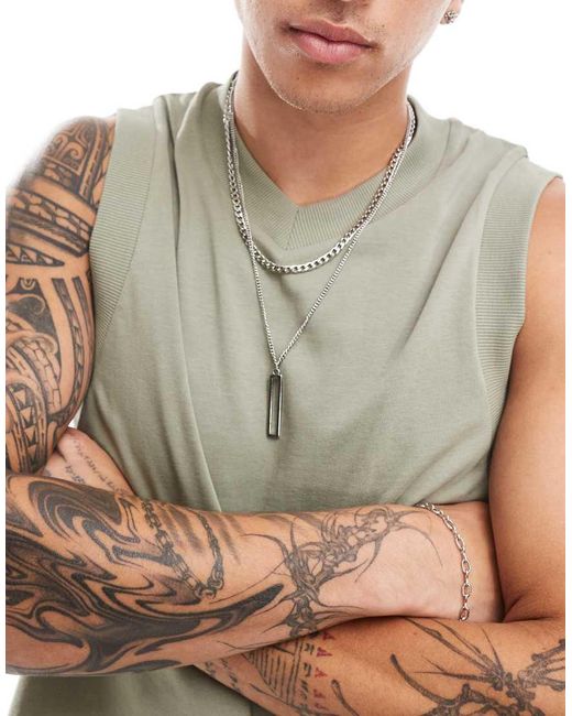 Top Senza Maniche Squadrato Comodo Kaki Con Scollo A V di ASOS in Gray da Uomo