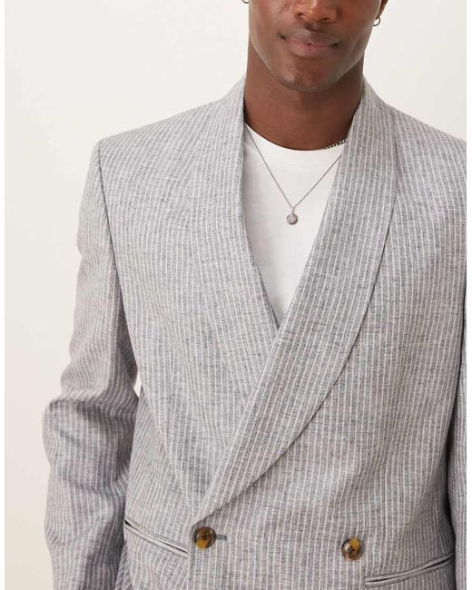 ASOS Gray Linen Blend Double Breasted Regular Suit Jacket for men