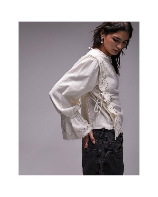 TOPSHOP White Cutwork Frill Blouse