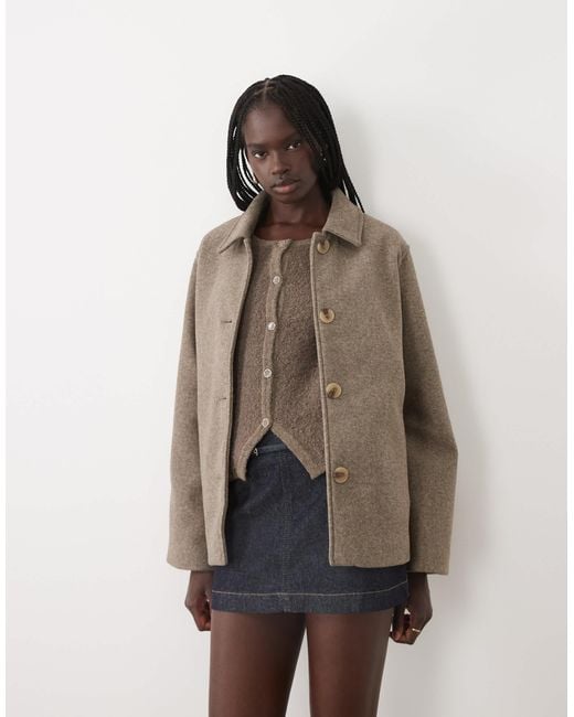 Vila Natural Short Wool-look Button Front Jacket