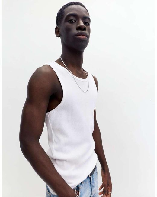 Pull&Bear White Rib Vest Top for men