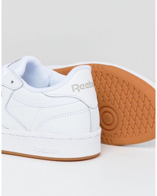 reebok classic club c 85 trainers in white leather with gum sole