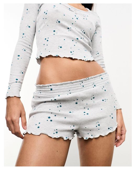 Boux Avenue Gray Emerald Star Print Ribbed Top And Short Nightwear Set