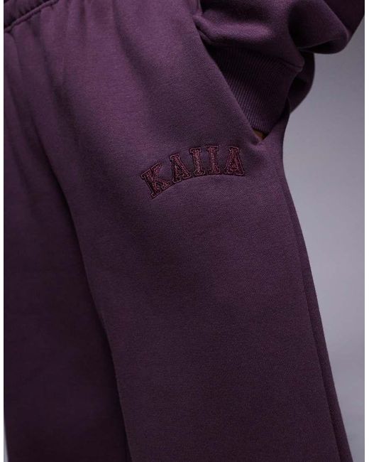Kaiia Purple Cotton Rich Embroide Logo Wide Leg jogger Co-ord