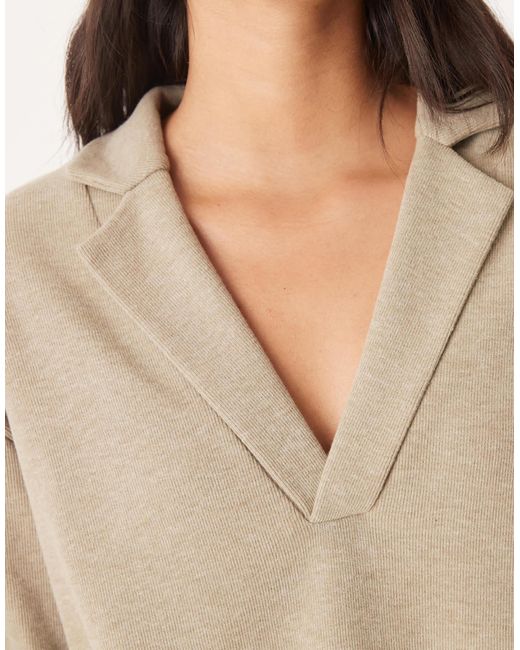 ASOS Natural Supersoft Rugby Collar Long Sleeve Top