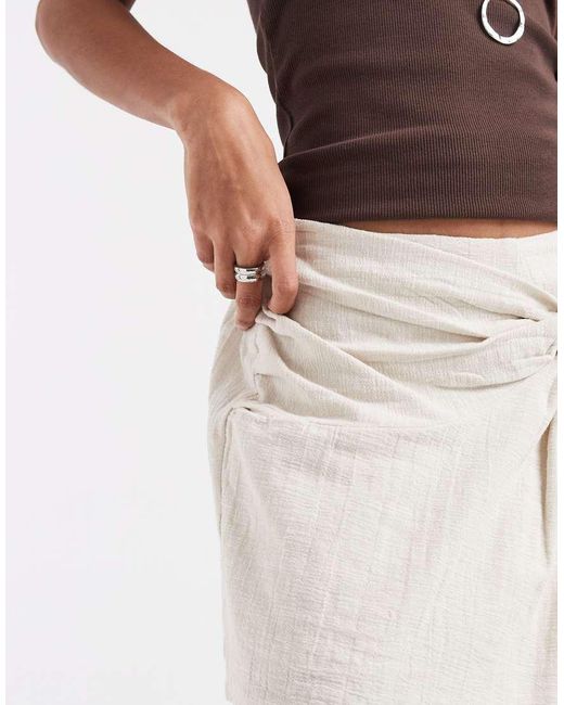 Pieces Natural Textured Cotton High Waist Knot Detail Skort