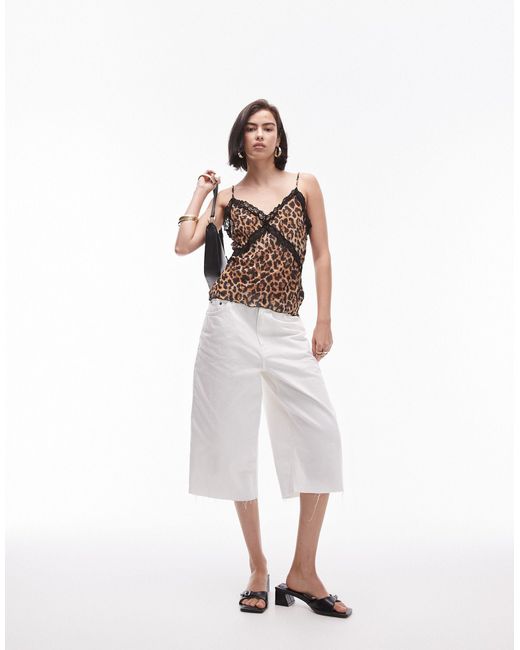 Caraco à motif léopard et détails en dentelle - marron TOPSHOP en coloris White