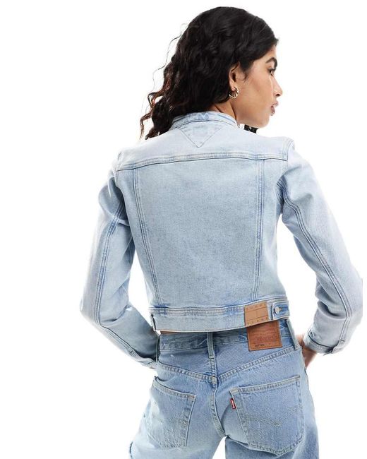Chaqueta Biker Vaquera Con Lavado Claro De -Azul Tommy Hilfiger de color Blue
