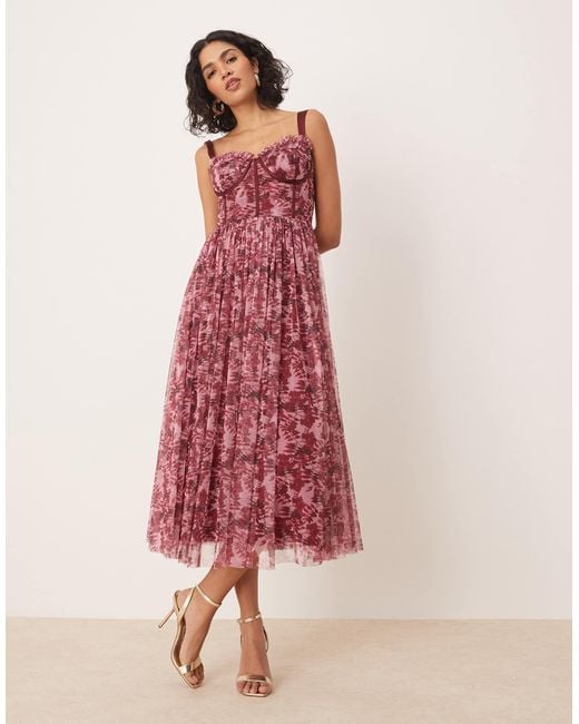 LACE & BEADS Pink – tüll-midaxikleid