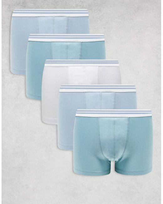 ASOS Blue 5 Pack Trunk With Stripe Waistband for men